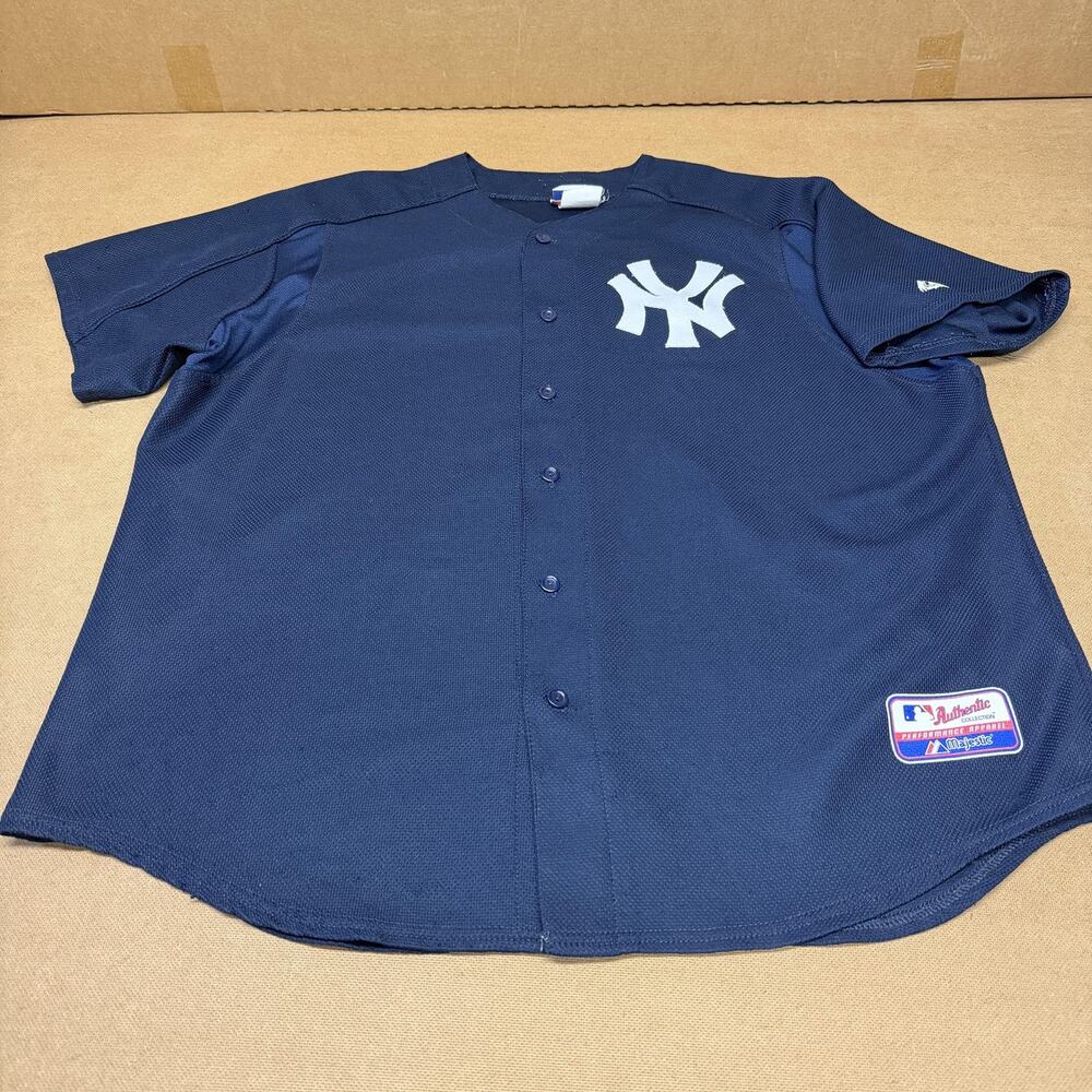 New York Yankees Baseball Jersey Mens 2XL Blue MLB Majestic Authentic USA